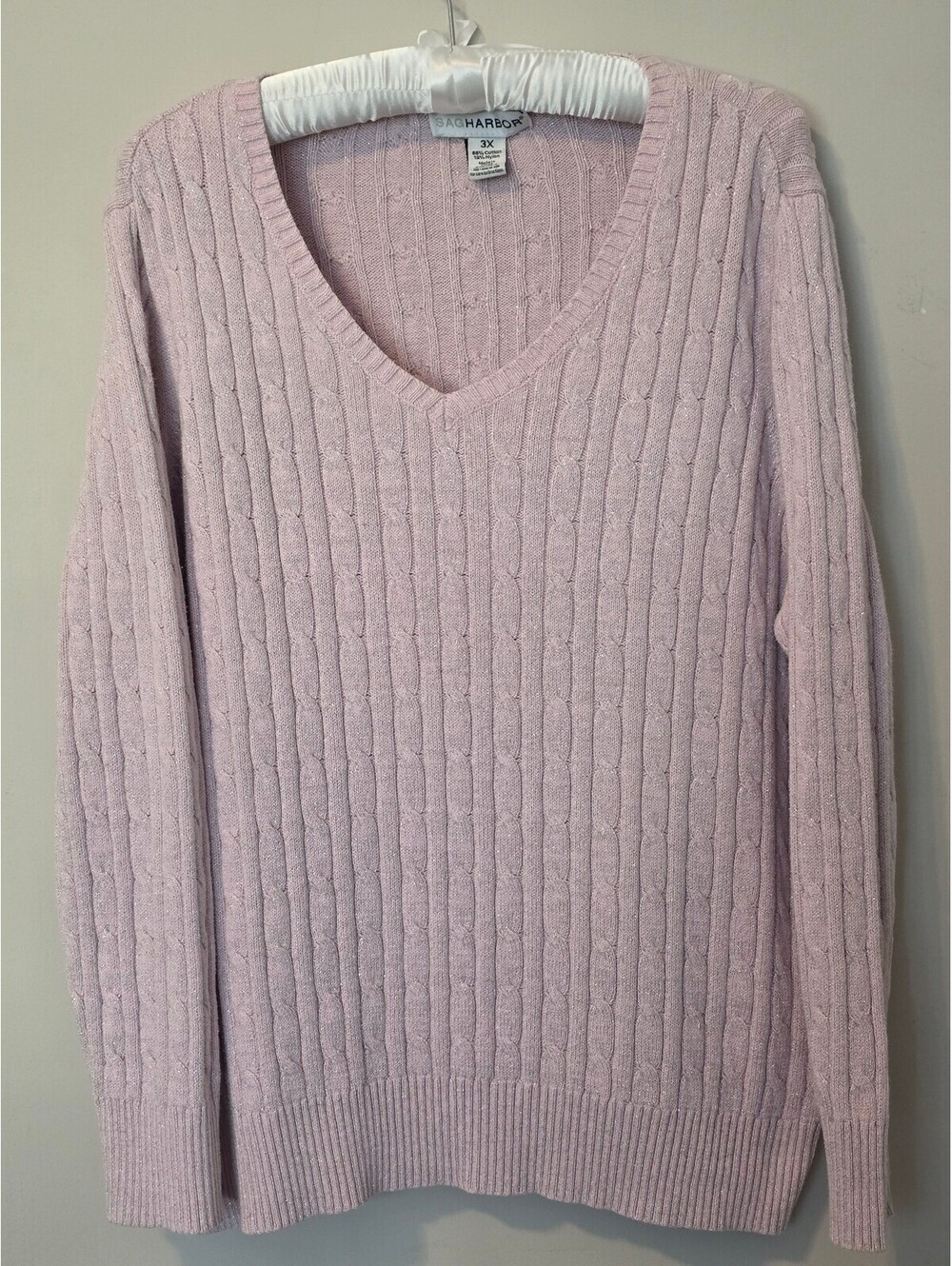 Sag Harbor Pink Cable Knit V-Neck Sweater Size 3X